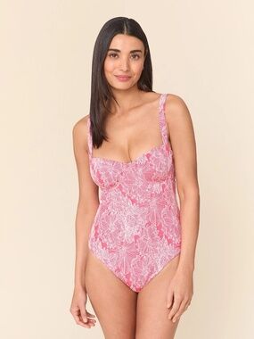 Andie The Dorset One Piece - Garden Jacquard - Peachy - Long Torso Size LPEACHY